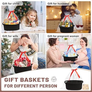 Bufims Small Woven Black Gifts Basket for Storage Empty with Ribbons and Bags Durable Cute Gifts 12"X 8" X 5" Small Rope Basket for Gifting - Image 2