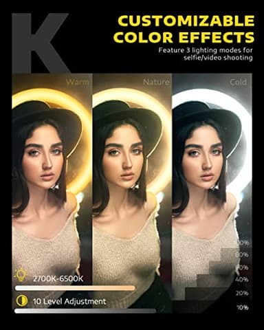 Kaiess 10.2" Selfie Ring Light with 65" Adjustable Tripod Stand & Phone Holder for Live Stream/Makeup, Upgraded Dimmable LED Ringlight for Tiktok/YouTube/Zoom Meeting/Photography (RGB) - Image 2