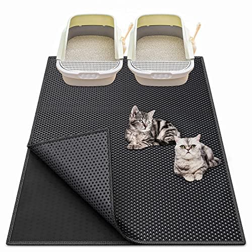 Waretary Cat Litter Box Mat: 36"x 30" Waterproof Kitty Cat Litter Trapping Mat, Easy-clean Double-layer Scatter Control Pad Rug (Black) - Image 1