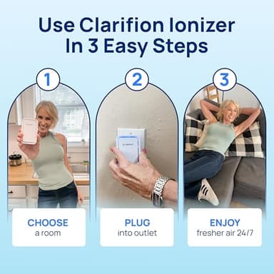 Clarifion - Air Ionizers for Home (3 Pack), Negative Ion Filtration System, Quiet Air Freshener for Bedroom, Office, Kitchen, Portable Air Filter Odor, Smoke Dust, Pets, Eliminator, Mini Air Cleaner - Image 7