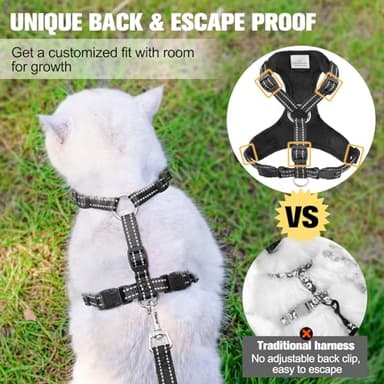 BEAUTYZOO Cat Harness and Leash Set for Walking Escape Proof, Neck Release Adjustable Harness for Kitten Puppy Small Medium Large Cats, Soft Cute Easy Control Small Cat Harness for Cats Boy and Girls - Image 2