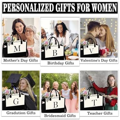 YOOLIFE Gifts for Women Female - Birthday for Women Bridesmaid Wedding Teacher Mrs Gifts | Initial Canvas Tote Bag & Makeup Bag - Image 6