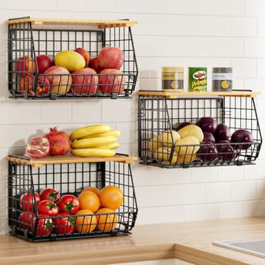 GGIU Wire Fruit Basket for Kitchen Storage: Hanging and Counter Basket for Vegetable Produce - Potato and Onion Storage for Pantry 3 Pack - Image 1