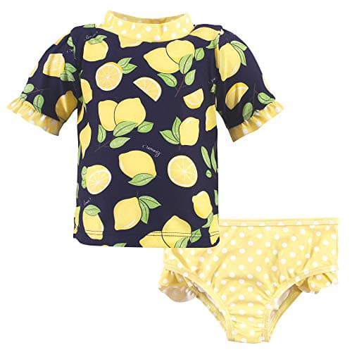 Hudson Baby Unisex Swim Rashguard Set, Navy Lemons, 4 Toddler - Image 1