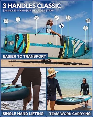 Flypark 10'8/11'x35'' Fishing&Family Stable Inflatable Paddle Boards, Extra Wide SUP Paddleboard Inflatable, 430lb/3 People, Stand Up Paddle Board for Adults, Camera Mount, Shoulder Strap, Rod Holder - Image 7