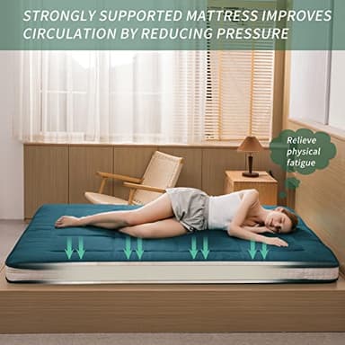 MAXYOYO Futon Mattress, Padded Japanese Floor Mattress Quilted Bed Mattress Topper, Extra Thick Folding Sleeping Pad Breathable Floor Lounger Guest Bed for Camping Couch, Bluestone, Queen - Image 3