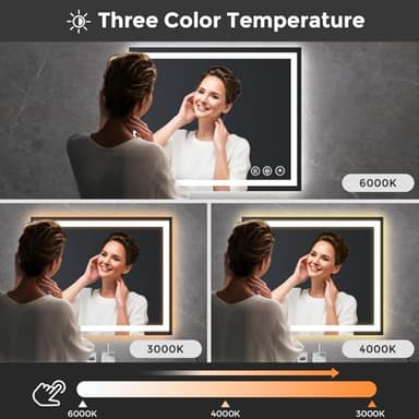Koonmi 30x36 LED Bathroom Mirror, Backlit + Front Lit, LED Bathroom Mirror with Lights for Wall, 3 Colors, Anti-Fog, Dimmable Brightness, Memory Function, Tempered Glass - Image 5