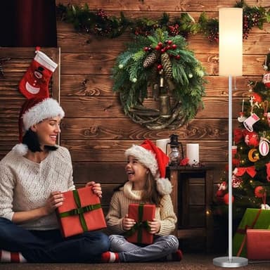 Ambimall Floor Lamp for Living Room with 3 Color Temperatures Bulb, 64" Standing lamp with Linen lampshade for Bedroom, Minimalist Pole Lamp, White Shade & Silver Pole - Image 6