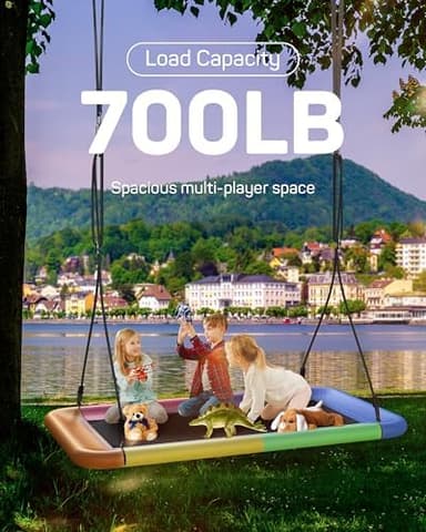 Tree Swing for Kids and Adults, 60" Waterproof Rectangle Platform Swing, 700lbs Heavy Duty with Adjustable Straps, Rainbow - Image 3