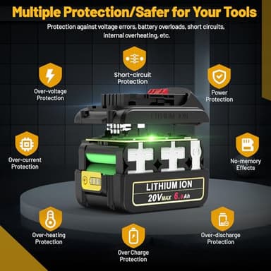 6.0Ah Replacement for Dewalt 20V Max Battery Compatible with Dewalt 20V Battery DCB200 DCB203 DCB204 DCB205 DCB206 N123283 N123282 DCD DCF DCG DCS DCK Series Cordless Power Tools(2 Pack) - Image 4