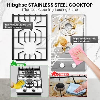 2 Burner Propane Stove, Hibghse 12 Inch Gas Cooktop Built-in Gas Stove NG/LPG Convertible Stainless Steel Stove Burner with Thermocouple Protection for Kitchen, Apartment, Outdoor, RVs - Image 6