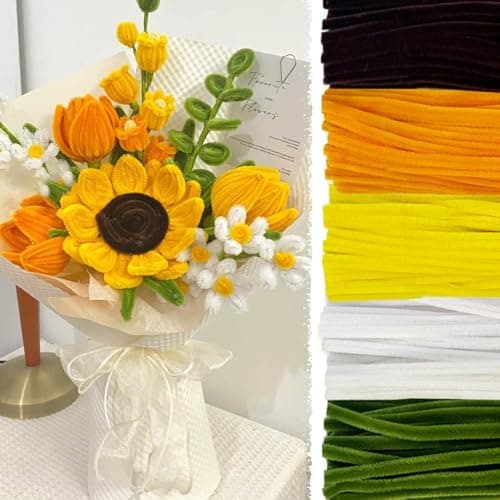 URSDIART Pipe Cleaners Craft, Sunflower Color Set, 5 Colors 500pcs Thick & Durable Chenille Stems Fuzzy Sticks Craft Supplies Pipe Cleaners for DIY Art and Craft Creative Gift Party Decorations