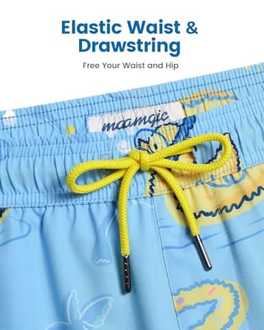 maamgic Mens Swim Trunks with Compression Liner 5" Stretch Athletic Swimming Shorts Quick Dry with Zipper Pockets No-Chafing Board Shorts Blue-Swimming Duck Medium - Image 5