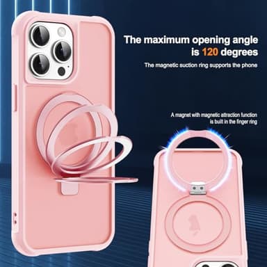 SKYLMW Compatible with iPhone 14 Pro Case with Invisible Magnetic O-Ring Stand Military-Grade Translucent Case for iPhone 14 Pro 6.1" [Compatible with MagSafe][Great Grip Feeling], Pink - Image 9