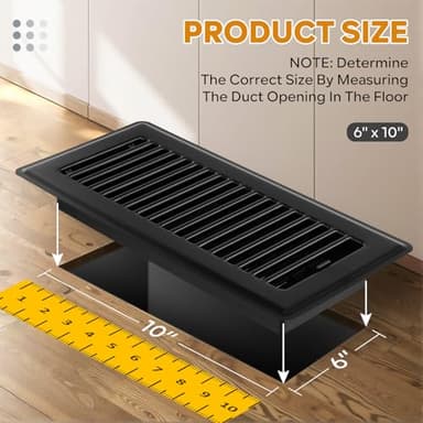 Floor Vent Covers, 6x10 Floor Register, Heavy Duty Steel Walkable Floor Vents, Easy Adjust Air Supply Lever, Vent Covers for Home Floor, 2 Pack Black - Image 2