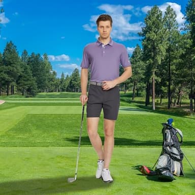 M MAELREG Men's Golf Shirts Dry Fit Short Sleeve Moisture Wicking Solid Performance Collared Polo Shirts for Men Lavender - Image 2