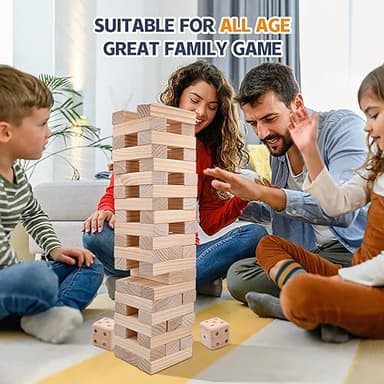 Megwoz Giant Tumble Tower Games for Kids and Adults 57 Blocks New Zealand Pine Wooden Blocks Stacking to Over 4.2FT Family Games for Indoors Outdoors Yard Games for Family - Image 6