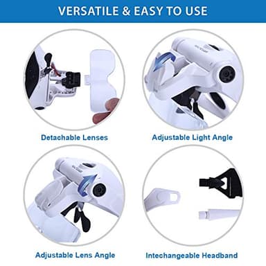 YOCTOSUN LED Head Magnifier, Rechargeable Hands Free Headband Magnifying Glasses with 2 Led, Professional Jeweler's Loupe Light Bracket and Headband are Interchangeable - Image 7