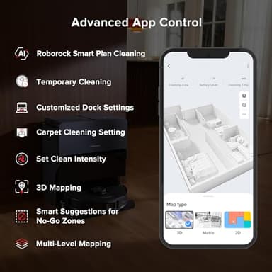 roborock S8 Max Ultra Robot Vacuum and Mop, All-in-One Dock, PreciSense LiDAR Navigation, Smart Dirt Detection, Self-Emptying, 8000Pa Suction for Various Floors, 20mm Auto Lifting for Carpet, Black - Image 8