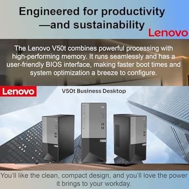 Lenovo V50t Business Tower Desktop| Intel Core-i5 Processor| 64GB RAM, 2TB Storage (1TB SSD & 1TB HDD)| 4K 3-Monitor Support (DisplayPort, HDMI, VGA)| DVD-RW| Wi-Fi| Bluetooth| RJ-45 | Windows 11 Pro - Image 4
