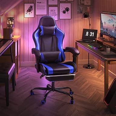 Shahoo Gaming Chair with Footrest and Massage Lumbar Support, Video Game Chairs Height Adjustable Seat with Headrest for Office or Bedroom, Study Room, Blue - Image 2