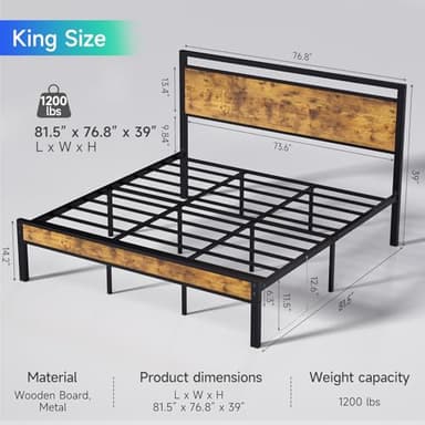Z-hom Upgraded King Size Bed Frame, Heavy Duty Metal Sturdy King Bed Frame with Modern Wood Headboard & Footboard, Stable Platform Bed Furniture Bed Storage, No Noise, No Box Springs, Vintage Brown - Image 2
