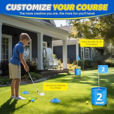 SUGFUT Backyard Golf Games Blue Portable 6 Hole Golf Course Play with Golf Flags Golf Yard Games for Adults, Kids, Family - Bucket Backyard Games, Outdoor Games, Bucket Games - Image 3