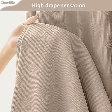 Awellife Boho Shower Curtains for Bathroom Cotton Fabric Touch Beige Bohemian Mid Century Minimalist Arch 72" L X 72" W - Image 4