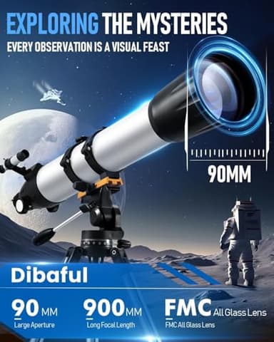 Telescope,90mm Aperture 900mm Professional Refractor Telescope,Magnification 450X High Powered Telescope,Telescopes for Adults & Kids with Remote Control,Tripod,Phone Adapter,Carrying Bag - Image 2