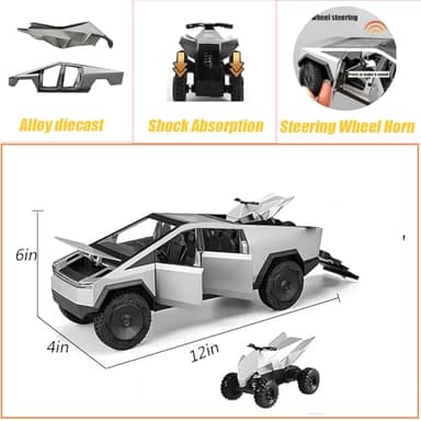 Toy Car Alloy Diecast Truck Model with Motorcycle ATV RV with Sound and Light Eddect Race Car Display Model 1/32 Metal Vehicle 3-in-1 Camping Car Set Ideal Gift for Kid Age for 3+(Silver) - Image 6