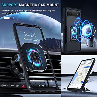 Janmitta for Google Pixel 6a Case with Screen Protector+Camera Lens Protector,Heavy Duty Shockproof Full Body Phone Cover,Built in Metal Ring Holder Kickstand,2022 Black Matte - Image 9