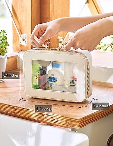 Popvibe Clear Makeup Case White Toiletry Bag Travel Medium Clear Cosmetic Bag with Zipper, Small Make Up Bag Organizer Traveling TSA Approved Transparent Bag Car for Essentials - Image 3