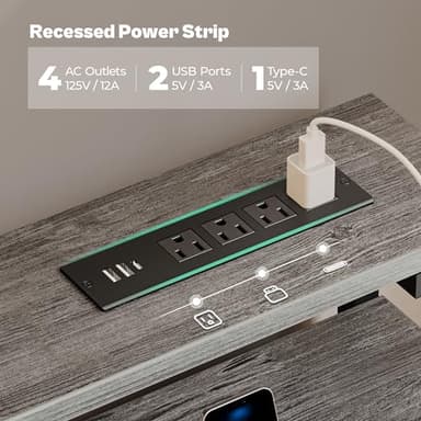 Huuger Gaming Desk with 6 Drawers, Computer Desk with LED Lights Power Outlets and Type-C, 47 Inch Office Desk with Storage, Monitor Stand, Writing Desk Work Desk for Home Office, Bedroom, Study, Grey - Image 5