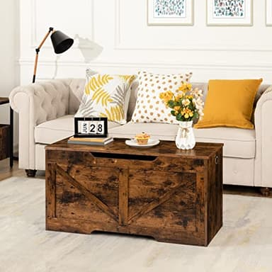HOOBRO Storage Bench, 39.4” Retro Wooden Storage Chest with U-Shaped Cut-Out Pull, Safety Hinge, Supports 220 lb and Easy Assembly for Toy Box Organizer (Rustic Brown) BF771CW01 - Image 4