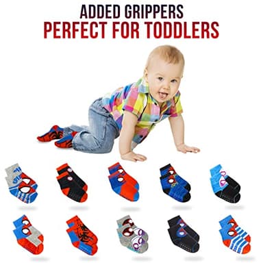 Spiderman Grip Socks, Socks for Toddler Boys, 10 Pack, Spider man Toddler Gripper Socks, Amazing Spiderman Variety Pack 6-12 Months - Image 2