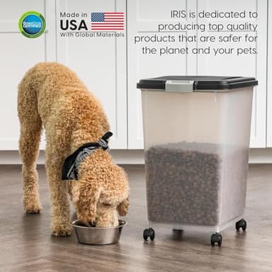 IRIS USA Dog Food Storage Container, Up to 54 Pounds, Attachable Wheels, For Dog Cat Bird and Other Pet Food Storage Bin, Keep Fresh, Easy Mobility - Made in USA, Black - Image 5