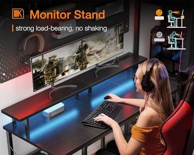 ODK 48 inch Gaming Desk with LED Lights & Power Outlets, Computer Desk with Monitor Stand & Storage Sheves, CPU Stand, Home Office Desk, Black - Image 7
