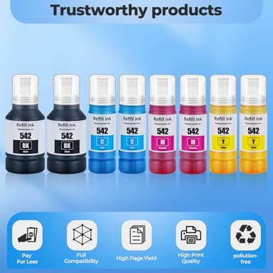 SERENDIPITS 542 Ink Refill Bottles ET-5150 ET-5170 ET-5850 ET-5800 Replacement for 542 Ink Refill Bottles (8 Pack) for Pro ET-5180 ET-5880 ET-16600 ET-16650 ET5150 ET5170 ET5180 ET5850 5880 Printer - Image 5