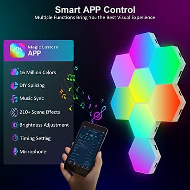 OJQ 8 Pack Hexagon Lights Wall RGB Panel - Hexagonal Led Lights Room Decor Wall Lights Smart APP Music with Sync Honeycomb Shape Panels Hexagon Gaming Night Lights for Bedroom Children - Image 2