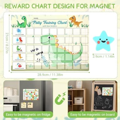 Potty Training Chart for Toddlers with 40 Large Reusable Magnetic Star Stickers, Interactive Reward Chart for Toilet Training (Dinosaur) - Image 3