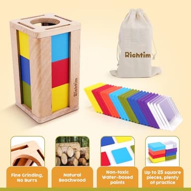 Richtim Montessori Toys for 1-3 Year Old: Color Sorting Wooden Drawer Box Toy for Toddlers Square Color Sorting - Image 4