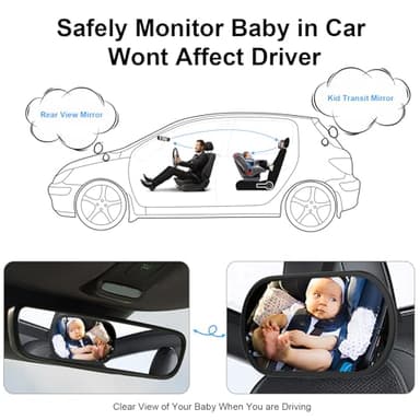 BOEYOS Baby Car Mirror, Safety Car Seat Mirror for Rear Facing Infant, Clear Wide View, 360°Rotation, Easily Observe the Baby Move, Secure, Shatterproof, Crash Tested and Certified (2-Pack) - Image 6