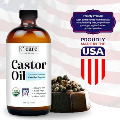 Castor Oil 100% Pure Organic Cold Pressed Unrefined Glass Bottle | USDA Certified Organic | Hexane Free Extra Virgin | For Hair Growth Eyebrows Eyelashes Skin and Castor Oil Pack Wrap | 16oz - Image 2