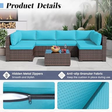 Amopatio 14-Piece Outdoor Sofa Cushions for 6-Seat Patio Sectional, Waterproof Quick-Dry Outdoor Replacement Cushions, Non-Slip Bottom All-Weather Sunproof Couch Cushion Eco Fabric, Sky Blue - Image 6