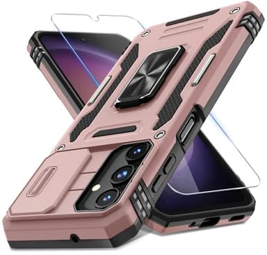 DEERLAMN Case for Samsung Galaxy A16 5G with Slide Camera Cover+Screen Protector (1 Pack), Rotated Ring Kickstand Military Grade Shockproof Protective Cover-Rose Gold - Image 1