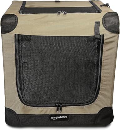 Amazon Basics 2 Door Foldable and Portable Travel Pet Kennel for Cat, Dog, Rabbit, 26 inch, Tan, S 26" x 18" x 18" - Image 4