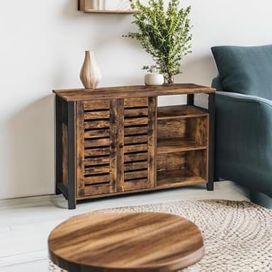VASAGLE Lowell Storage Cabinet, Sideboard with Adjustable Shelves and Louvered Doors, Industrial, 13" D x 44.9" W x 29.5" H, Rustic Brown - Image 6