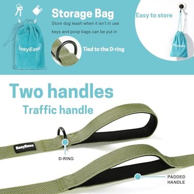 EasyEase Dog Leash with 2 Comfortable Soft Padded Handles 4FT Green Reflective Heavy Duty Pet Dog Walking Leashes Durable Dog Training Lead & Traffic Handle for Large Medium and Small Dogs - Image 3