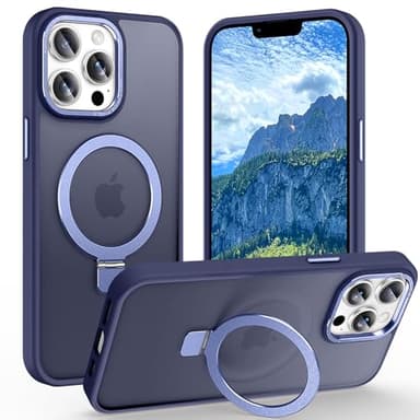 Lufanbis Magnetic for iPhone 13 Pro Max Case with Ring Stand, [10 FT Drop Protection] [Velvety Touch] Slim Translucent Matte Back Shockproof Phone Case for iPhone 13 Pro Max 6.7'', Blue - Image 1