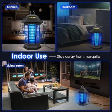 GOOTOP Bug Zapper Outdoor, Mosquito Zapper, 3 Prong Plug in Electric Fly Zapper, Mosquito Killer, Fly Traps, Flying Insects Zapper Indoor Outdoor 90-130V, 4200V, ABS Plastic Outer (Black) - Image 6